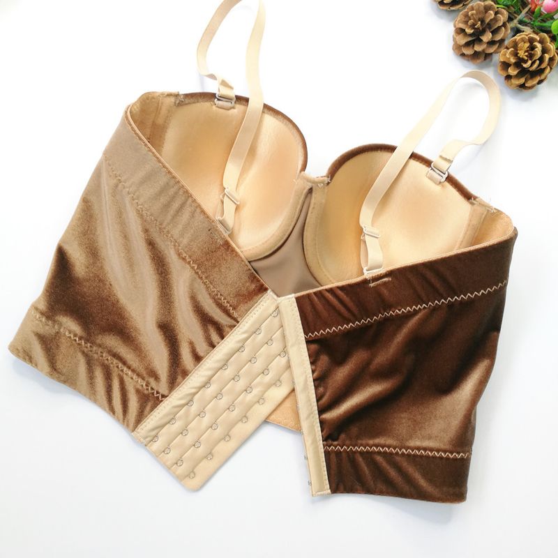Vêtements pour femmes, bretelles en velours, vêtements d'extérieur, soutien-gorge en arête de poisson, couleur unie, velours coréen avec anneau en acier, gilet gainant, style court, haut tube polyvalent_voghion.com