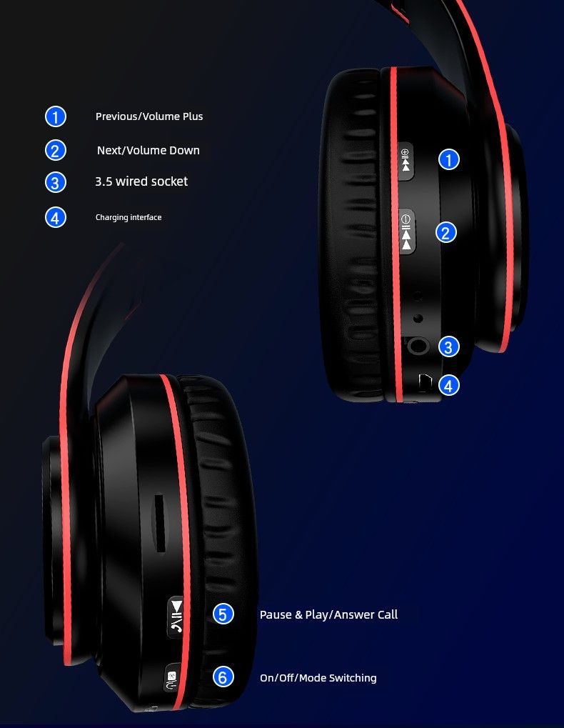 Svijetleće Bluetooth slušalice za montažu na glavu, jaki bas, visoka kvaliteta zvuka, bežične sportske slušalice za igranje mobilnih poziva_voghion.com