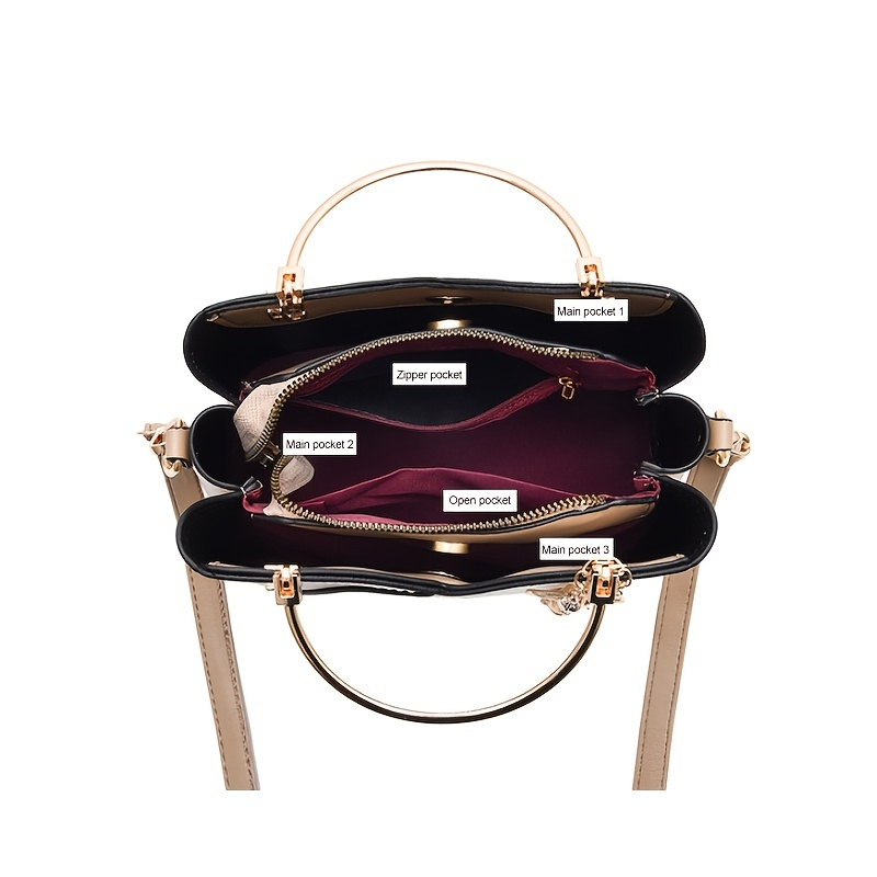 Geantă tip ghiozdan cu blocuri de culoare, geantă crossbody la modă cu ciucuri metalice, poșetă tip inel pentru femei (_voghion.com