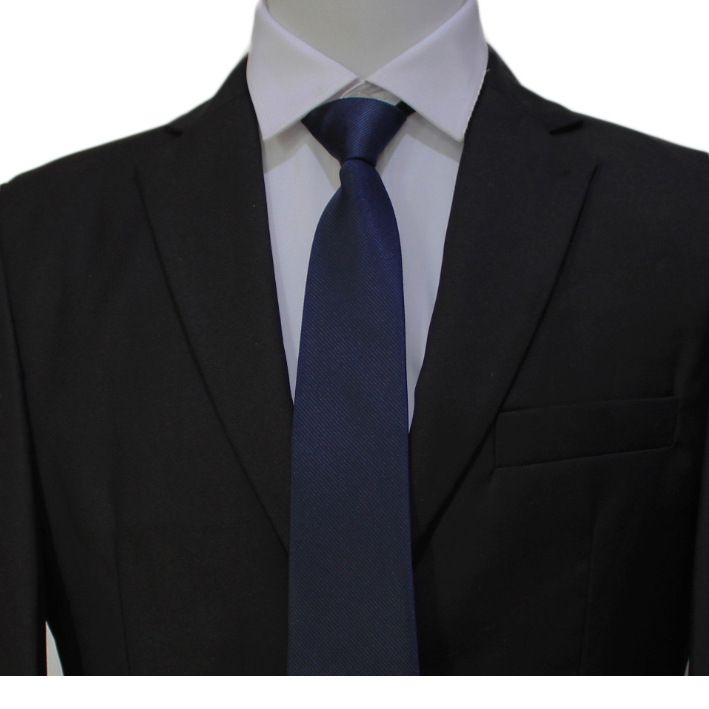 Cravatta da uomo, elegante, da donna, da sposo, da matrimonio, a righe sottili, blu e nera, senza cerniera, 8 cm_voghion.com