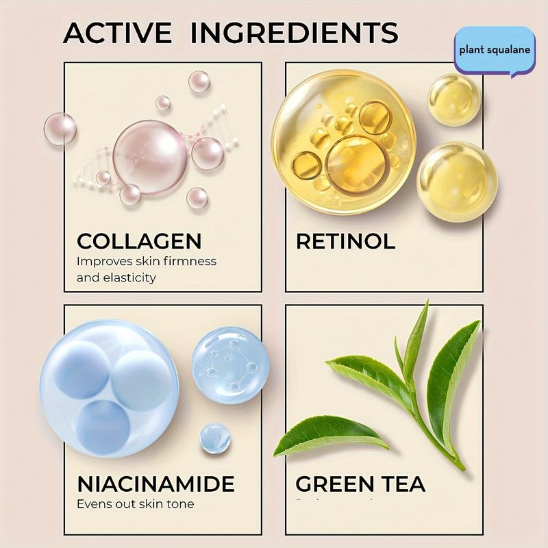 Cremă de față cu colagen și pompă fără aer - Cremă de ten cu celule stem botanice și colagen, cu retinol, niacinamidă, acid hialuronic și scuan vegetal_voghion.com