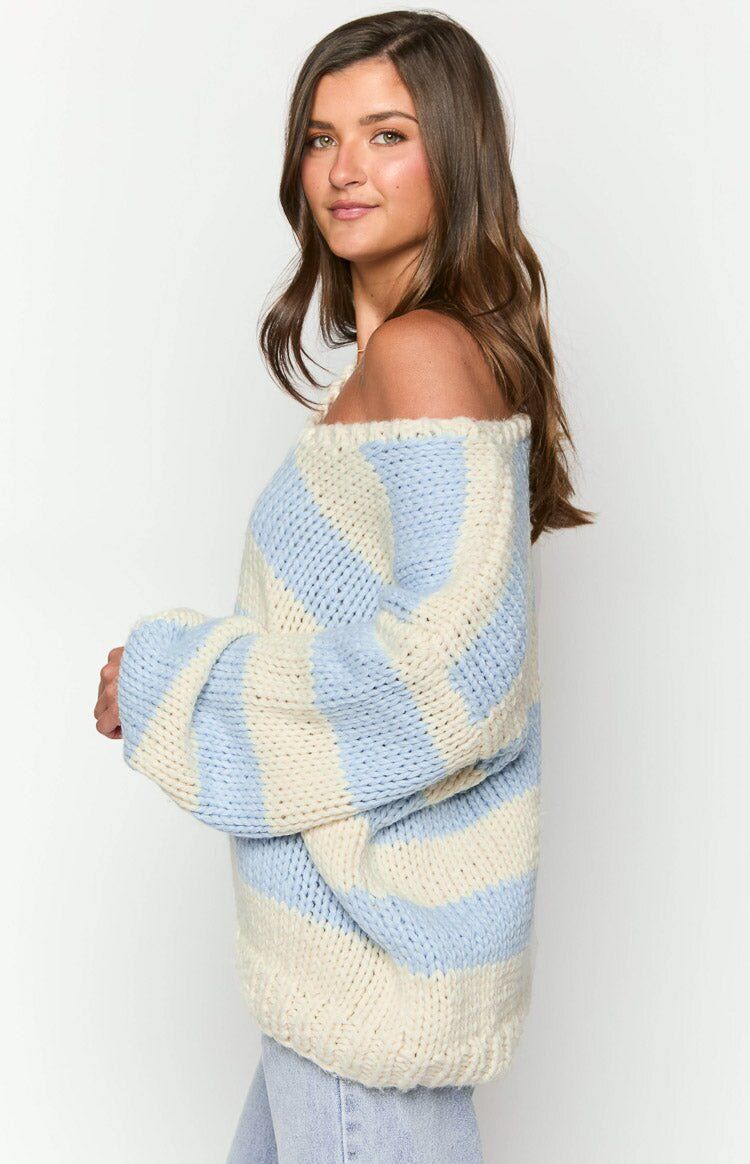 Oversized Dopamine Stripe Knit Sweater - Soft Fashion Drop Shoulder Top For Women, Sweet & Cozy Fall Winter Casual Wear_voghion.com