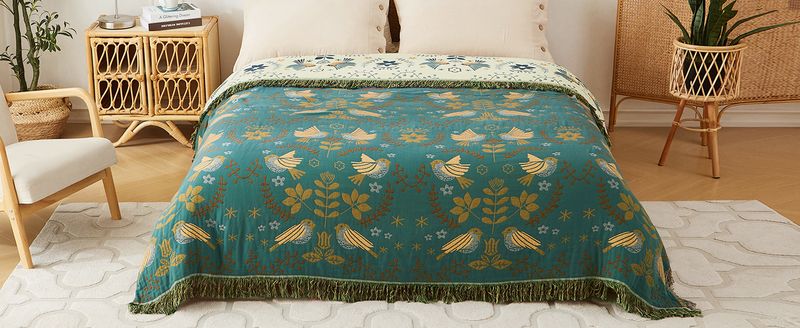 Boho Cotton Throw - 60x80cm Lightweight Bird Design_voghion.com
