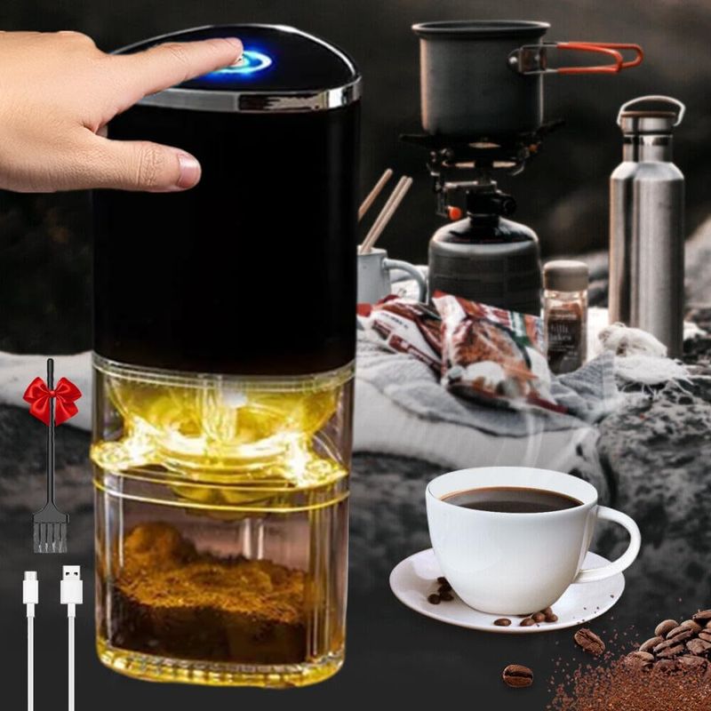 Elektrische Kaffeemühle, tragbare Kaffeemühle mit Mahlwerk, einstellbare Espressomühle mit LED-Beleuchtung, Kaffeebohnenmühle mit USB-Aufladung_voghion.com