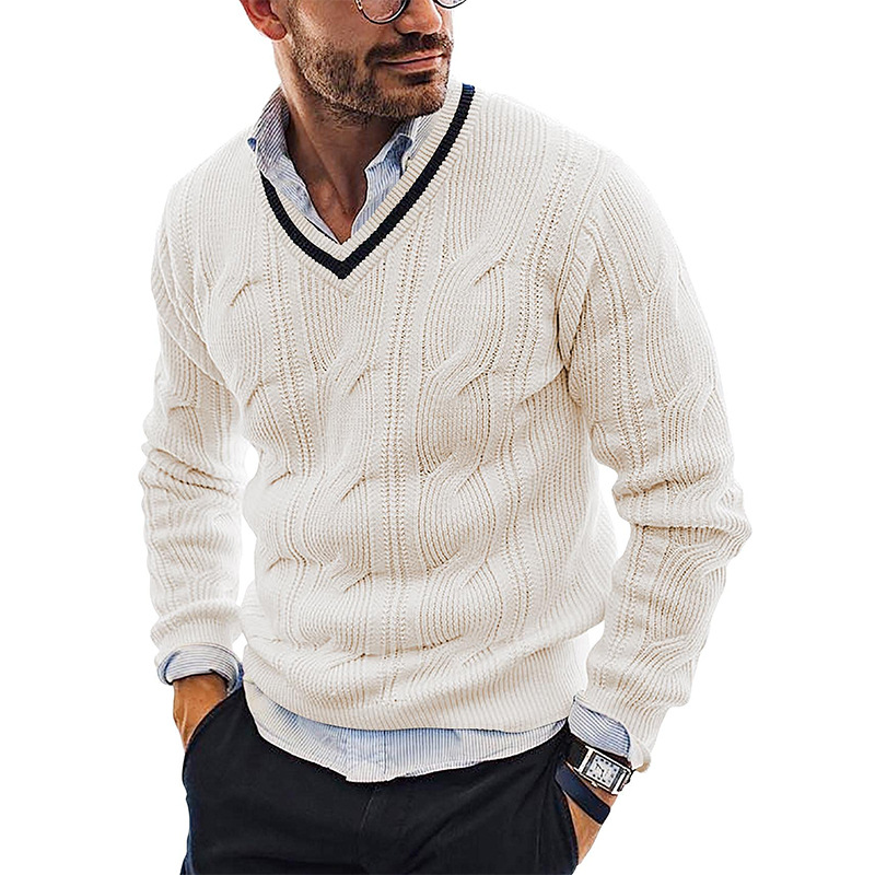 Maglione da uomo con scollo a V moda slim fit a maniche lunghe maglia top nuovo maglione autunno e inverno_voghion.com