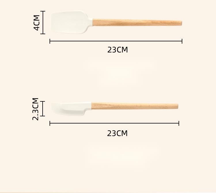 Hochtemperaturbeständiger Haushalts-Zweifarben-Buchenholzgriff, weicher Silikonschaber, Backcreme-Spatel, Kuchenmesser_voghion.com