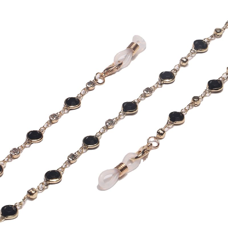Cadena para mascarillas con cristales de imitación dorados y negros, sencilla y moderna._voghion.com