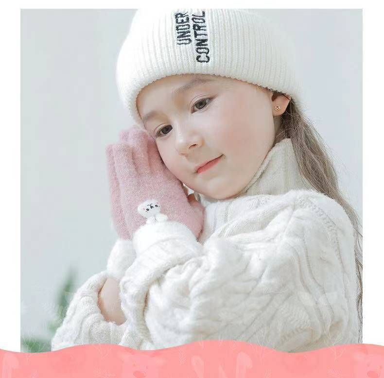 Kinder Herbst und Winter warme Schulmädchen Halbfinger Schreiben Cartoon Kälteschutzhandschuhe_voghion.com