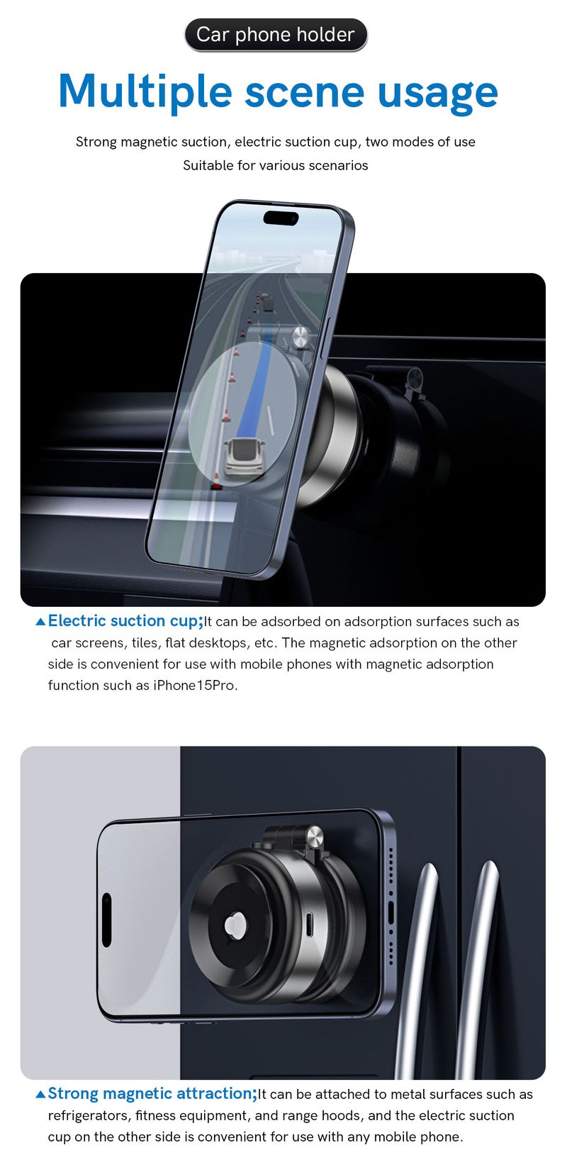 Car Phone Holder Electric Vacuum Suction Cup Telescopic Strong Magnetic Adsorption Bracket For Gym Kitchen Stand Compatible With IPhone_voghion.com