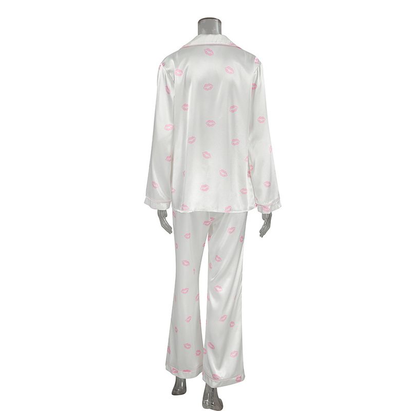 Damen Nachtwäsche Bedruckte Unterwäschehose Langarm Dreiteiliger Pyjama Damen Herbst Lockere und bequeme Heimkleidung_voghion.com