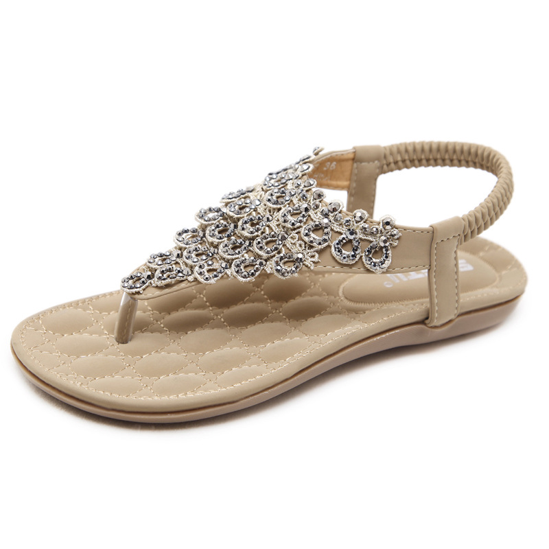 New 2025 Summer Sandals Lace Water Diamond Bohemian Large Rubber Flat Shoes_voghion.com