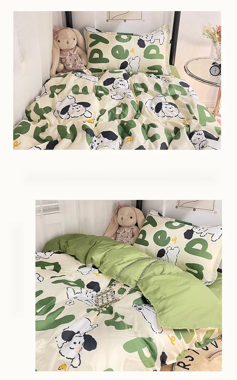 Vier Bettlaken, Aloe Vera Baumwolle, weich und bequem für Studenten- und Personalwohnheime, hautfreundlicher Bettbezug, drei_voghion.com