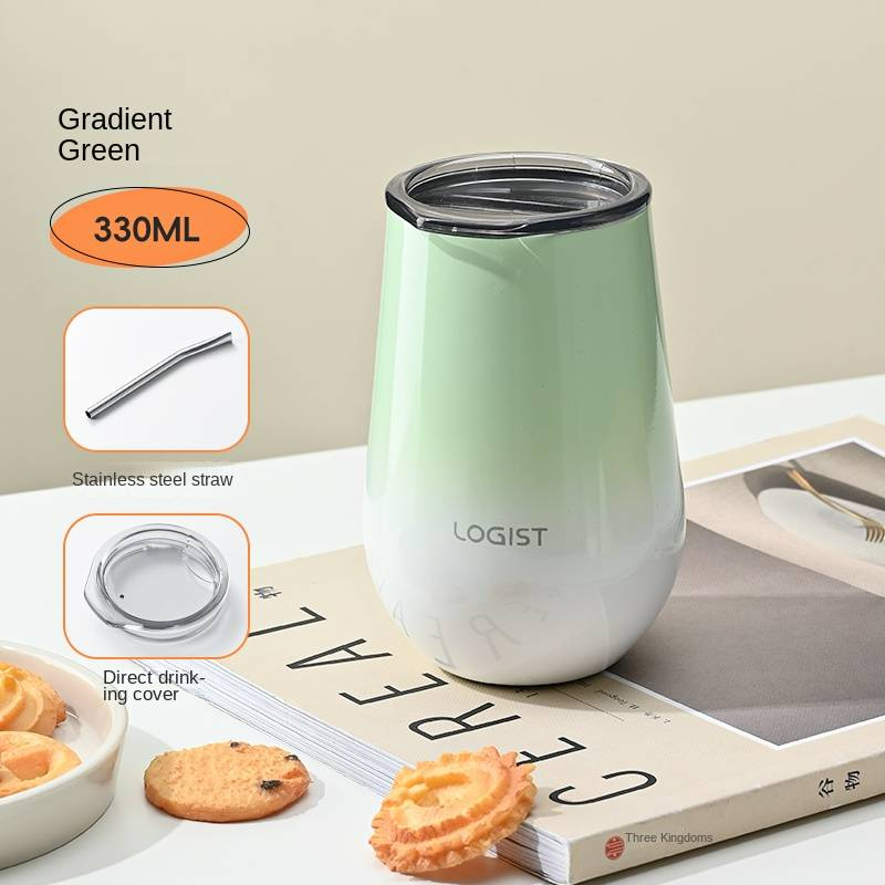 Bottiglia d'acqua isolata in acciaio inossidabile di alta qualità da 330 ml per ufficio/casa - Bicchiere da caffè e tè resistente con cannuccia_voghion.com