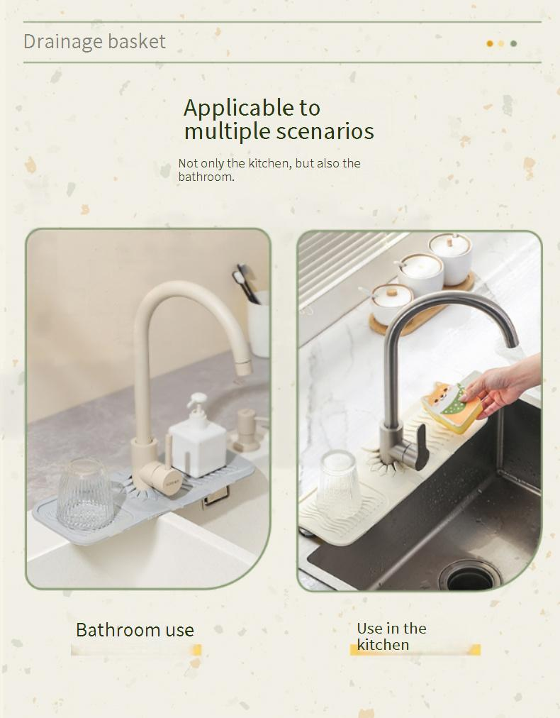 Silicone Drain Mat Faucet Storage Drain Rack Wash Basin Splash Pad Extended Home Kitchen Table Drain Mat_voghion.com