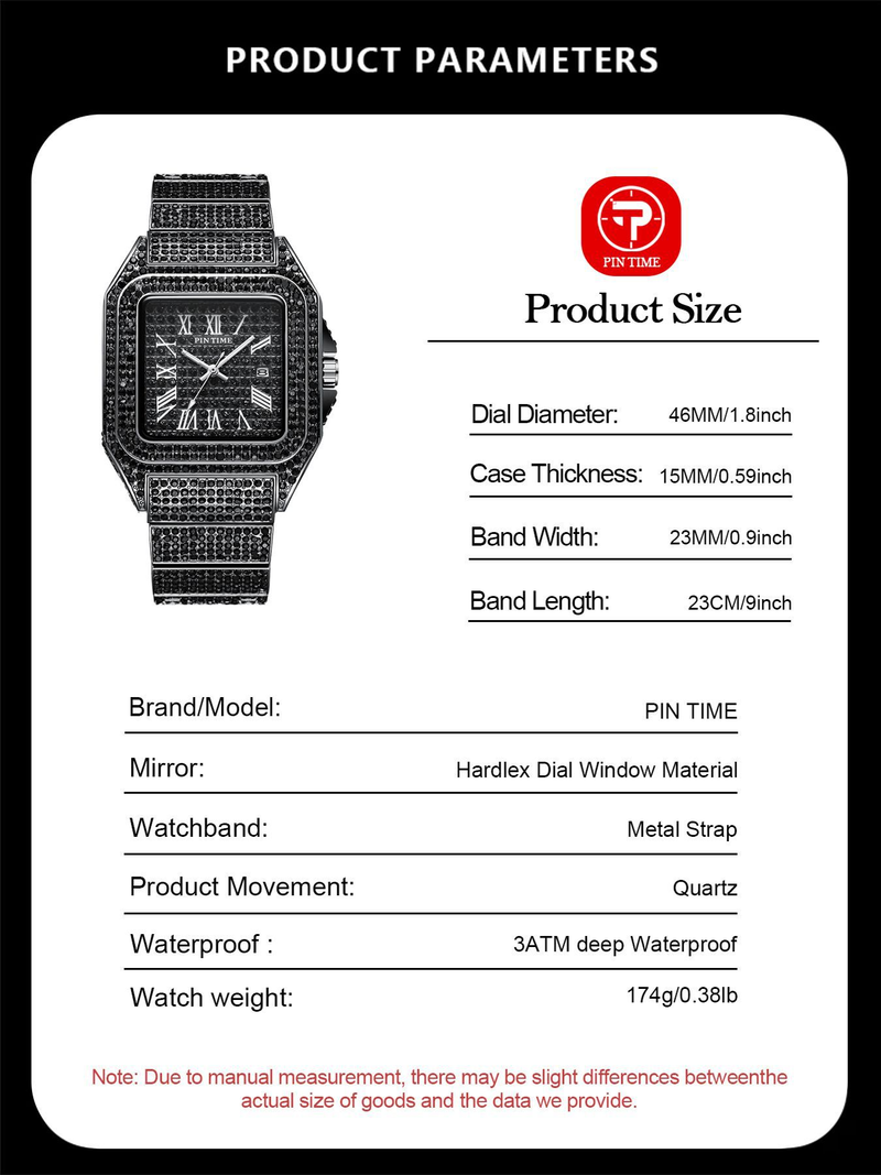 Luxuriöse Hip-Hop-Herrenuhr mit Diamanten und Kalender, wasserdicht und lichtbeständig, Quarzwerk, wasserdichte, lichtbeständige Uhr mit quadratischem Zifferblatt_voghion.com