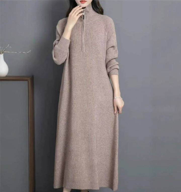 Elegantes Strick-Tunikakleid mit Reißverschlussdetail – Vielseitiger Pullover für Arbeit und Wochenende (atmungsaktive Polyestermischung, 7 raffinierte Farben)_voghion.com