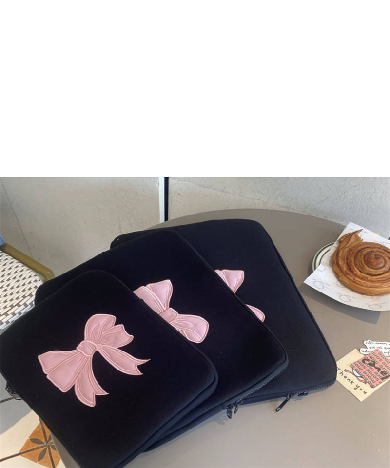 Ins Tablet Storage Bag Simple Cute Embroidered Bow 11/13/15 Inch Notebook Bag_voghion.com