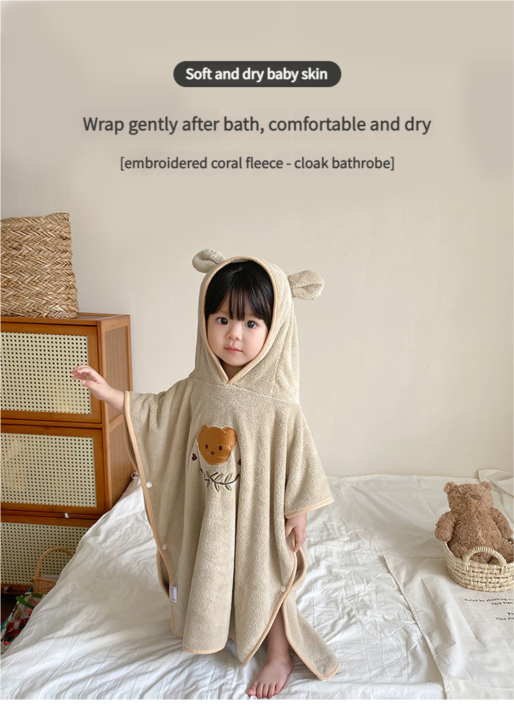 New Style Coral Fleece Kids' Bathrobe, Cartoon Hooded Baby Bath Cape & Beach Towel_voghion.com