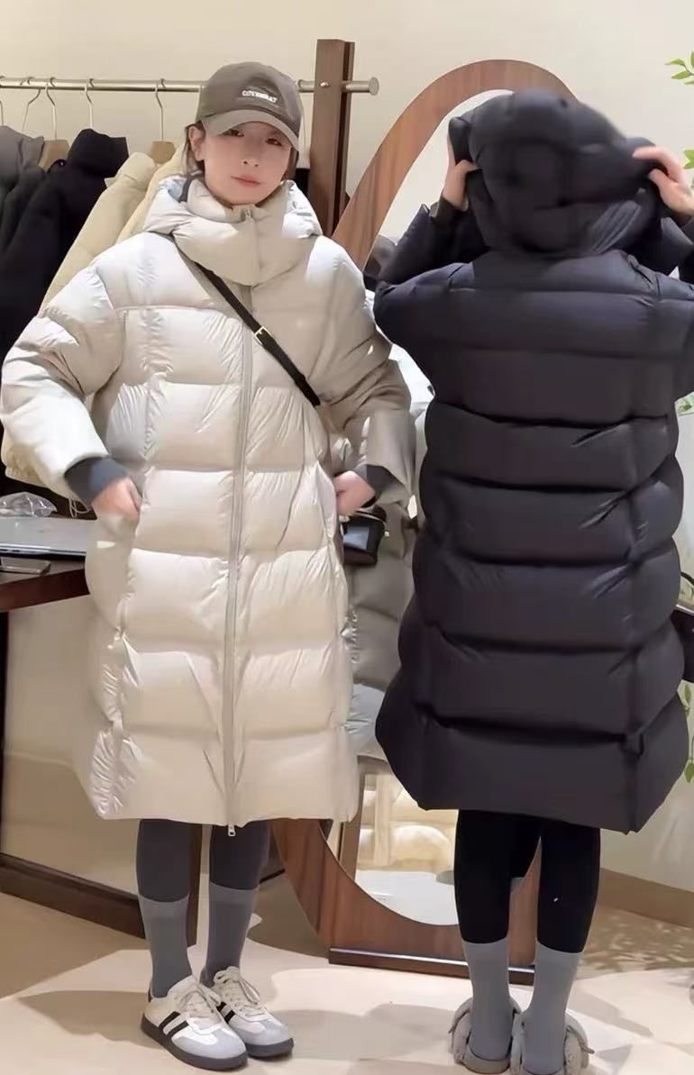 Nieuwe Koreaanse damesjas met middellange puffer-dons - 90% witte eendendons, zacht, naad op de rug, minimalistische en losse winteroutfit_voghion.com