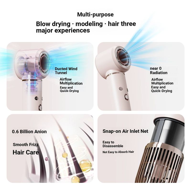 5-in-1 Bladeless Hair Dryer & Styler – 1600W Ionic AC Motor With Rotating Nozzle (220V EU/UK/US Plug, 2-Speed, Auto Curling/Straightening)_voghion.com