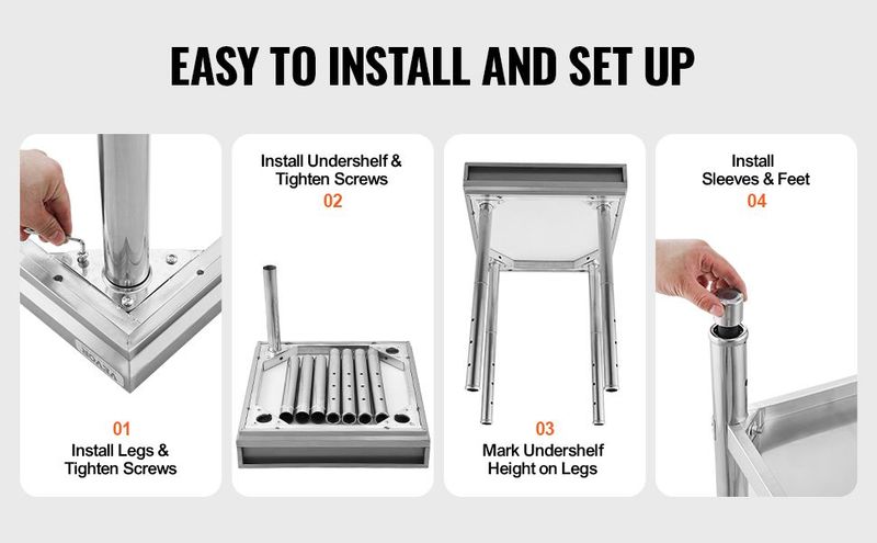 VEVOR 24 X 72 X 36 Inch Stainless Steel Work Table, Commercial Food Prep Worktable Heavy Duty Prep Worktable, Metal Work Table With Adjustable Height For Restaurant, Home And Hotel_voghion.com