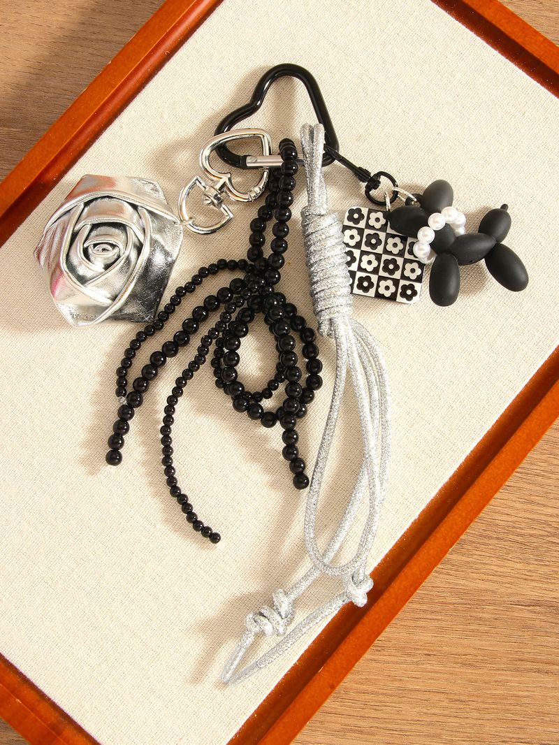 Portachiavi elegante da donna a forma di palloncino rosa in argento con fiocco e perle, accessorio per borsa con ciondolo a catena e ornamenti per borsa_voghion.com
