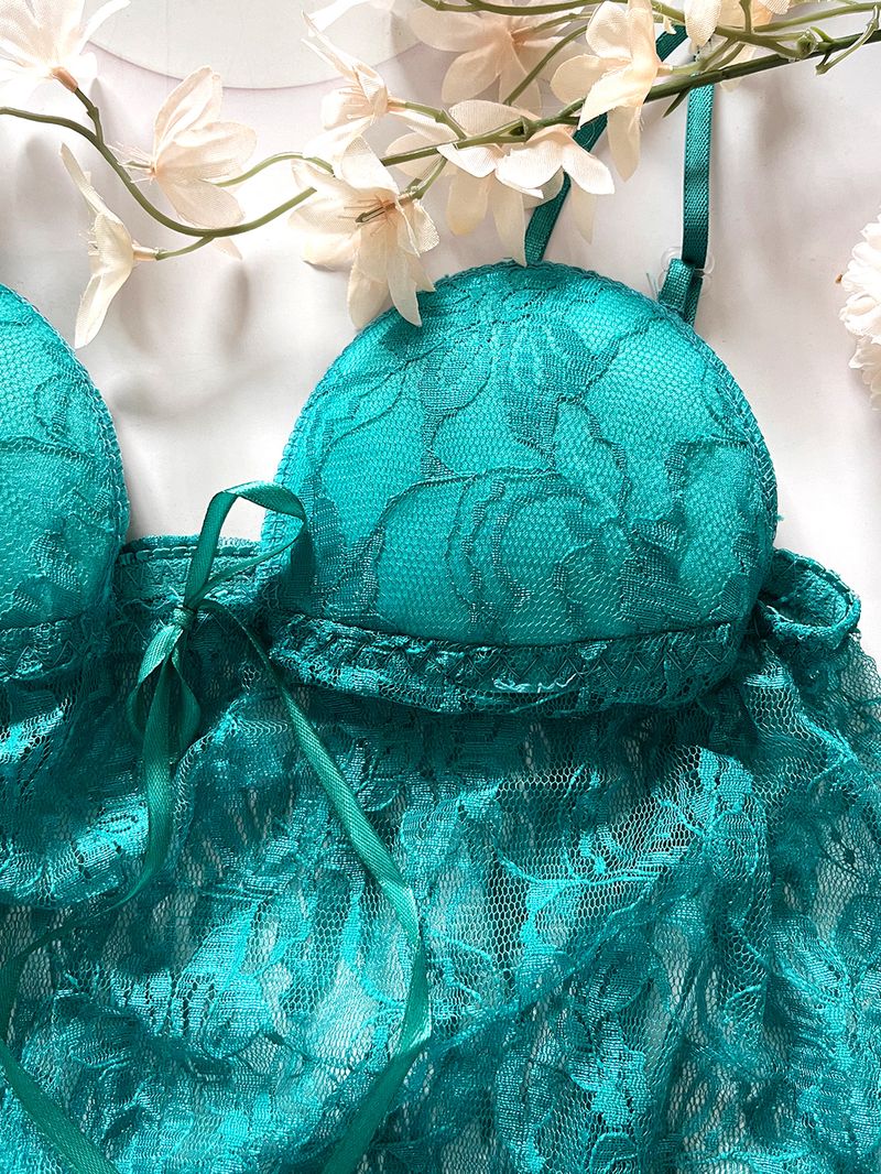 Abito sexy in pizzo trasparente con coppe integrate e perizoma gratuito_voghion.com
