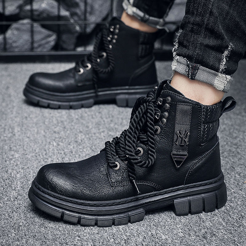 Trendige Herren-Martin-Stiefel aus echtem Leder, neue Herbstfarbe 2023, handgefertigt, schmutzabweisend, große Zehenschuhe,_voghion.com