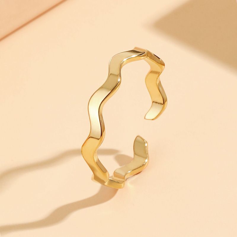 Stainless geometric Mobius simple wave element index finger ring, female vacuum electroplated titanium steel ring_voghion.com