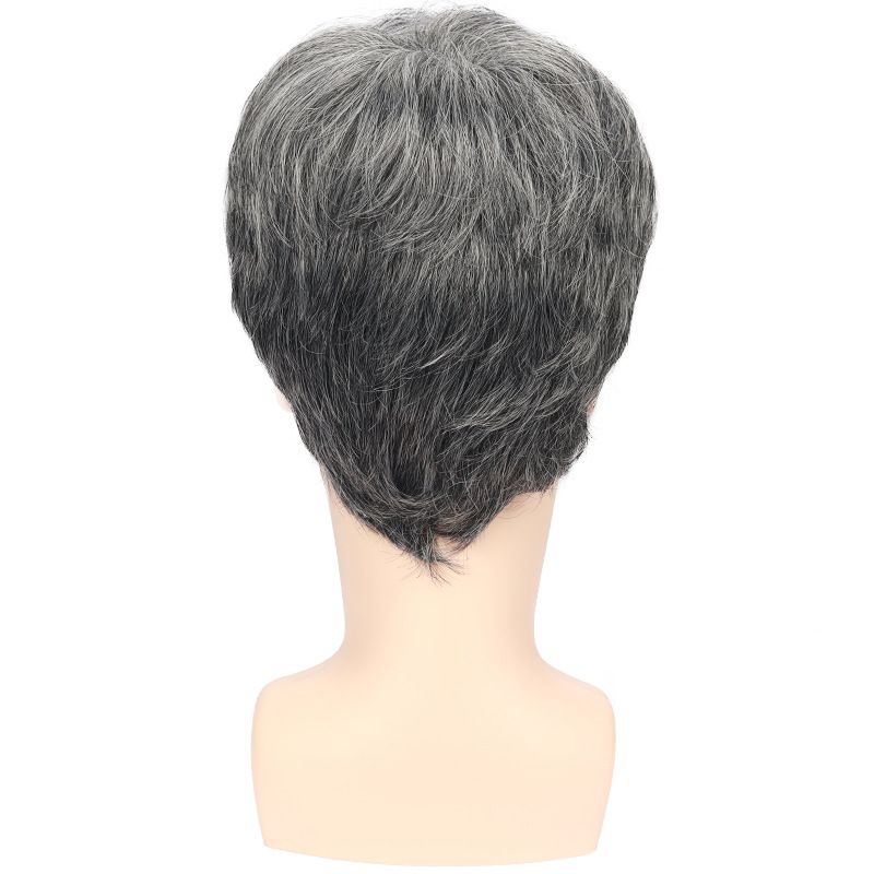 Synthetic Clip-in Men's Gray Side Parted Short Straight Hair Chemical Fiber Headpiece Multi Layered Natural Wig_voghion.com