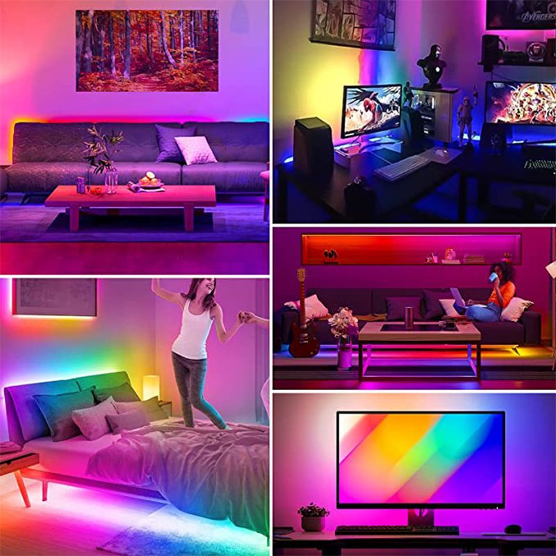 Tira de luces LED RGB USB de 5 V WS2812B, chip SMD 5050, 18 LED/m, control remoto, cambio de color, iluminación ambiental para el hogar, juegos y retroiluminación de TV._voghion.com