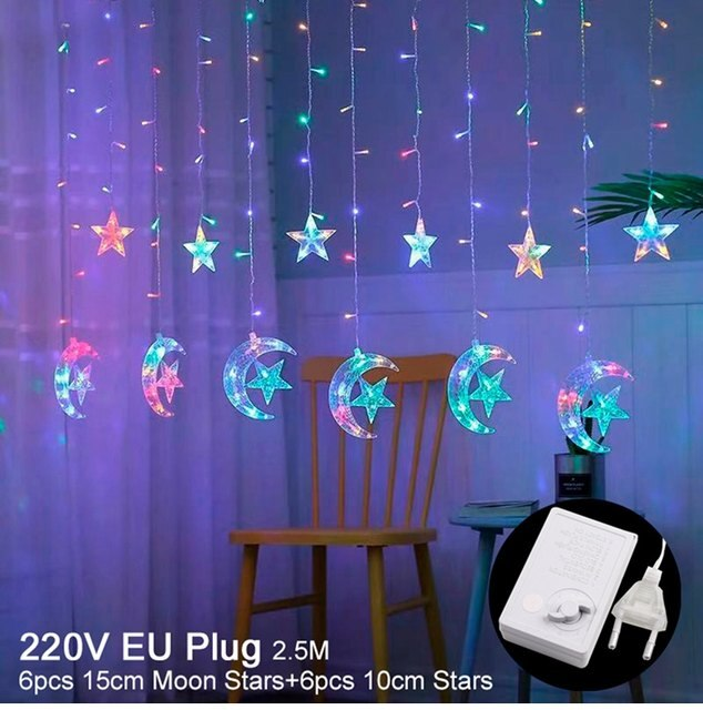 Star Moon Led Curtain Garland String Light EID Mubarak Ramadan Decorations for Home 2023 Islam Muslim Event Party Supplies Decor_voghion.com