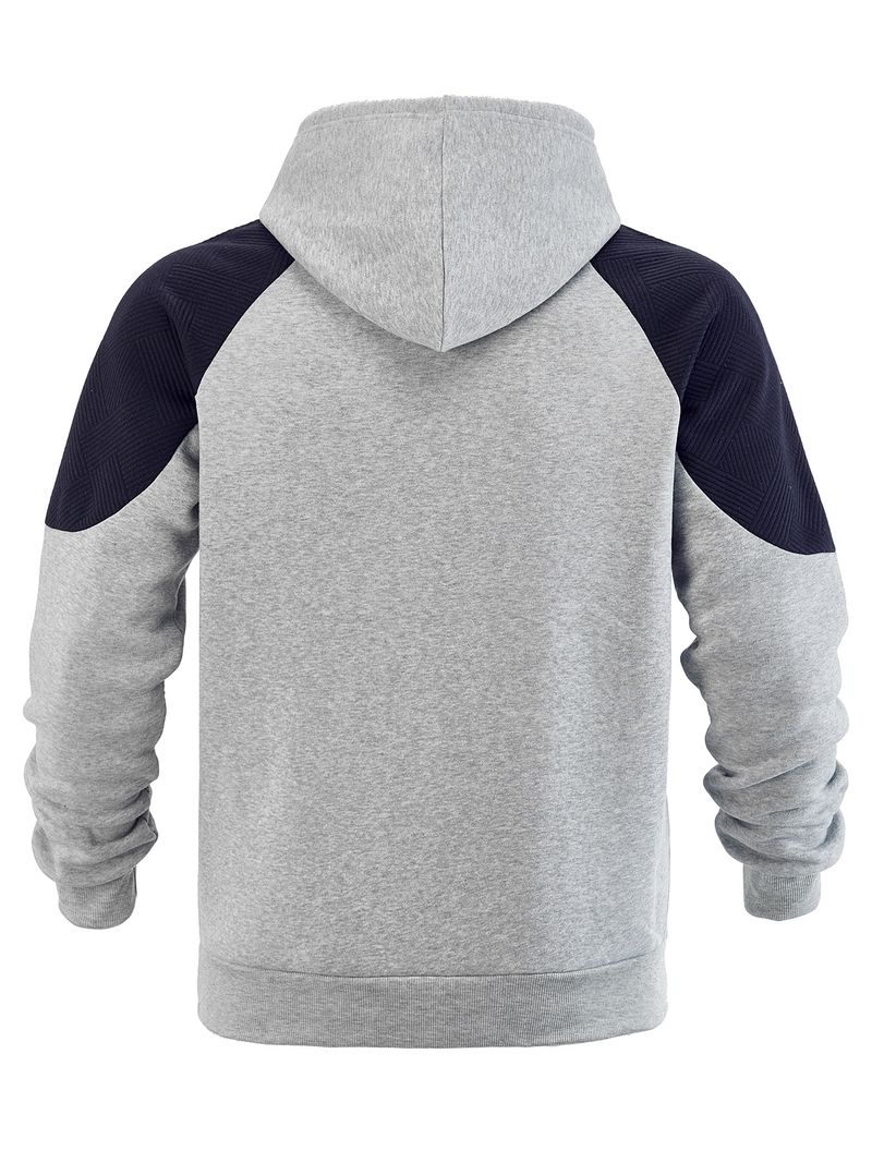 Felpa con cappuccio color-block da uomo: pullover alla moda con pannelli a contrasto e vestibilità comoda (grigio chiaro/nero/kaki/blu navy)_voghion.com
