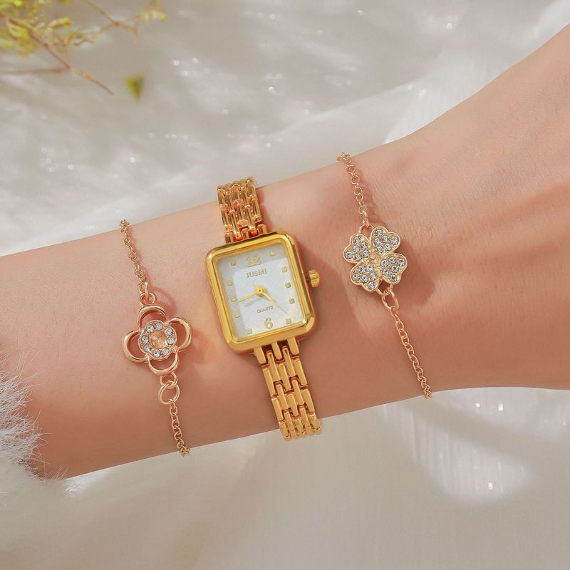 Dammemodesch All-Match Diamant Stolband Digital Zifferblat Diamant Blummenarmband Set 3 Stéck/Set_voghion.com