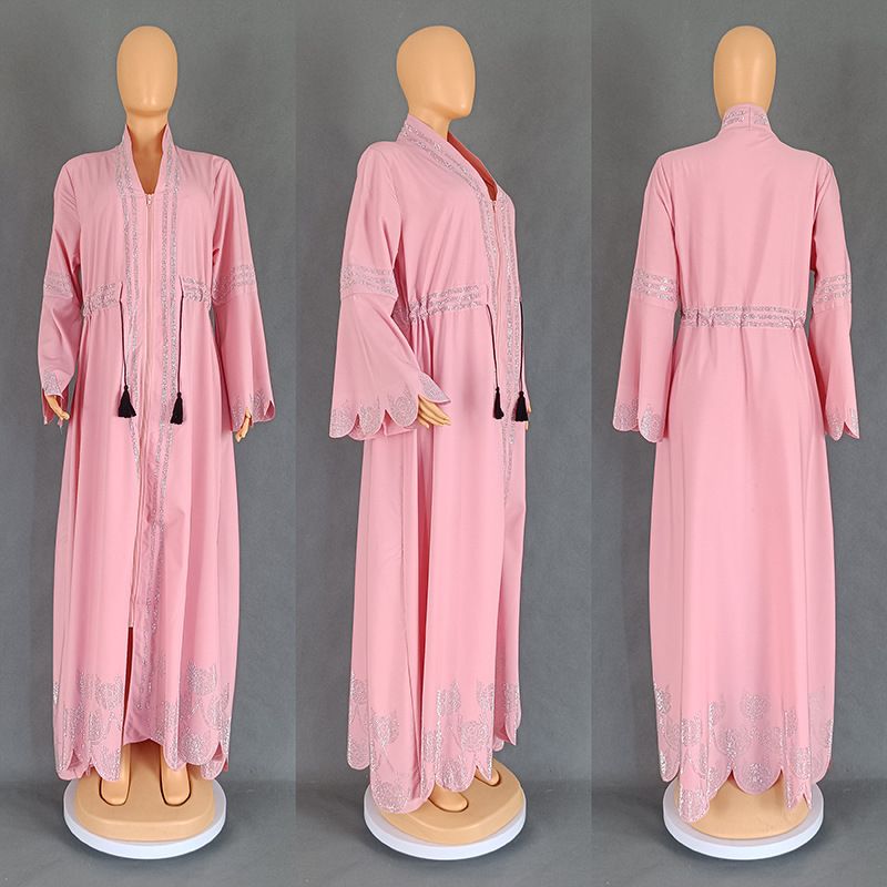9007 Muslim Abaya Arab Kaftan Plus Size Women's Dress With Flared Long Sleeves_voghion.com
