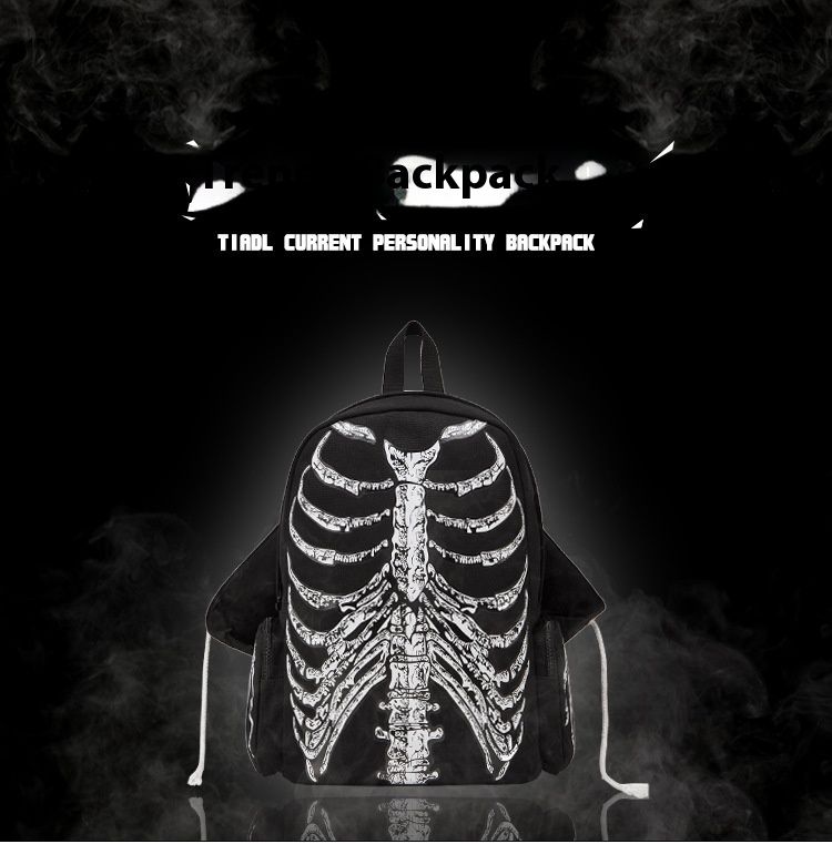 New Canvas Bag Halloween Funny Skull Backpack Hooded Personalized Printed Backpack_voghion.com