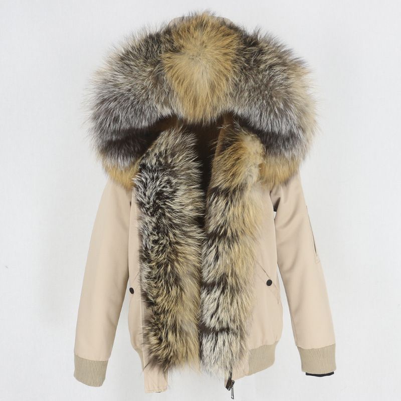 Women's Clothing Thickened Raccoon Fur Liner Removable Real Fox Fur Large Fur Collar Jacket Fur Cotton_voghion.com