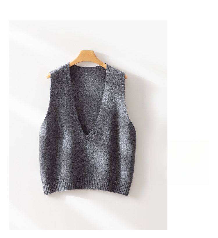 2025 Nuovo gilet da donna in pura lana merino australiana con scollo a V, elegante e versatile, lavorato a maglia a strati_voghion.com