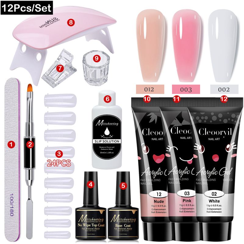 15ml 12-Piece Mold Brush Nail Extension Set Crystal Gel_voghion.com