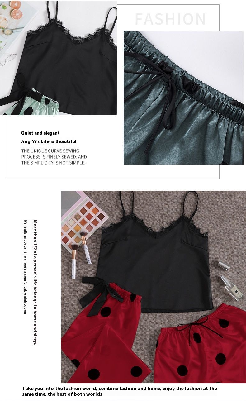 Novo conjunto de três peças casual com colete camisola sexy estampado para mulheres no verão, pode ser usado como agasalho para uso doméstico_voghion.com