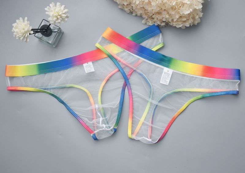 Átlátszó fehérnemű ruha, szivárványos szélű, férfi T-back meleg, átlátszó, intim ruhák, szexi SM_voghion.com