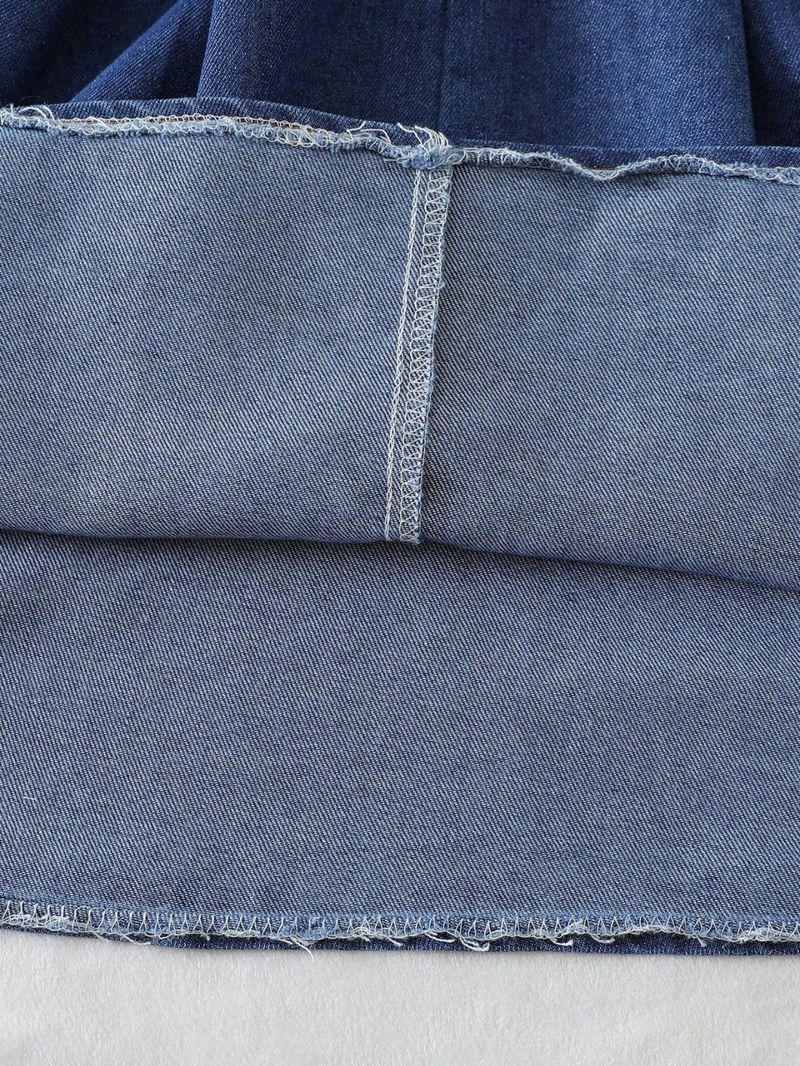 Stylish Denim Patchwork Dress For Girls - Cotton Blend A-Line Dress With Style, Perfect For Spring, Summer & Fall (Sizes 4Y-7Y, 100-130cm)_voghion.com
