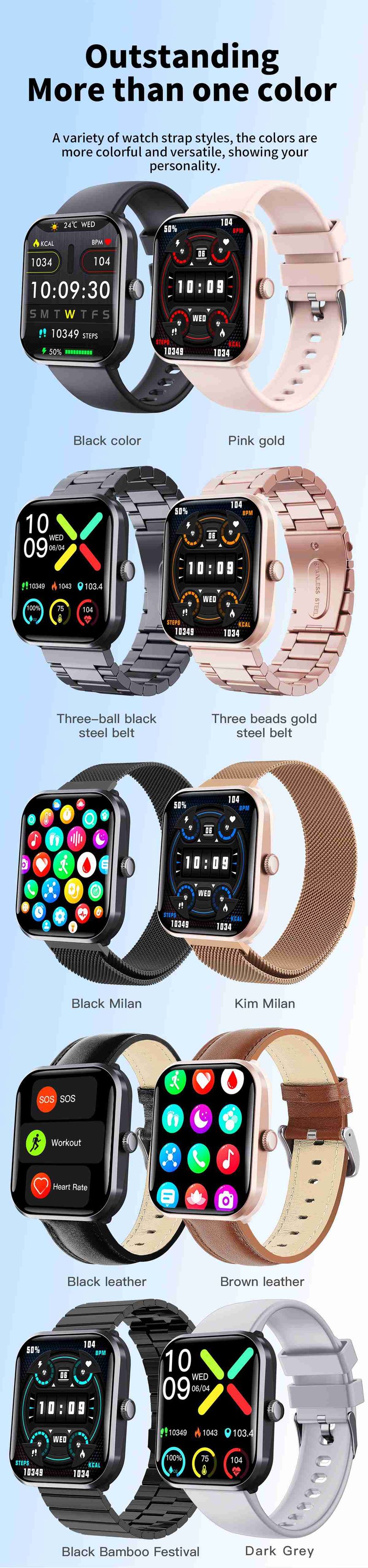 High Quality Unisex Smartwatch Square IPS Display Heart Rate Tracker Android IOS IP67 Magnetic Music Player Silicone_voghion.com