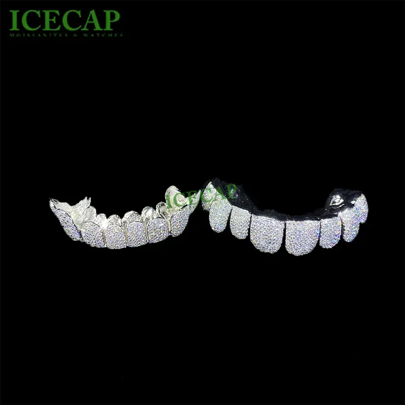 su 8 Custom Sliver 6 VVS Iced Out Donna e Uomo Hip Hop Gioielli Denti Dia Moissanite Grillz_voghion.com