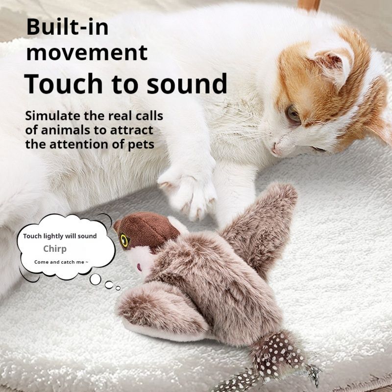 Jouet en peluche pour chat, simulation de moineau, oiseau électrique à secousses, plaisir personnel du chat, simulation d'oiseau à ailes battantes, bâton de chat taquin, favori du chat et du chien_voghion.com