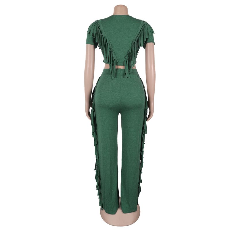 Vêtements pour femmes, ensemble deux pièces confortable et décontracté à pompons élastiques_voghion.com