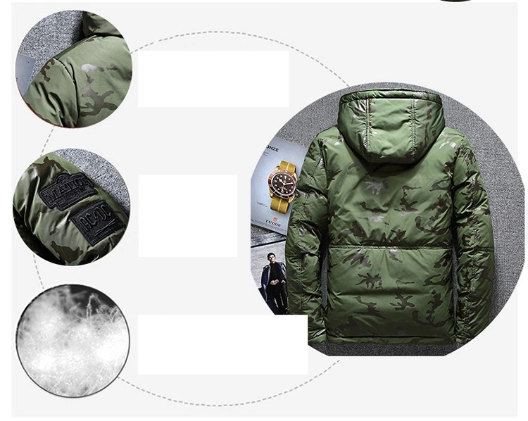 Herrkläder kamouflage dunjacka slim-fit tjock kort dunjacka_voghion.com