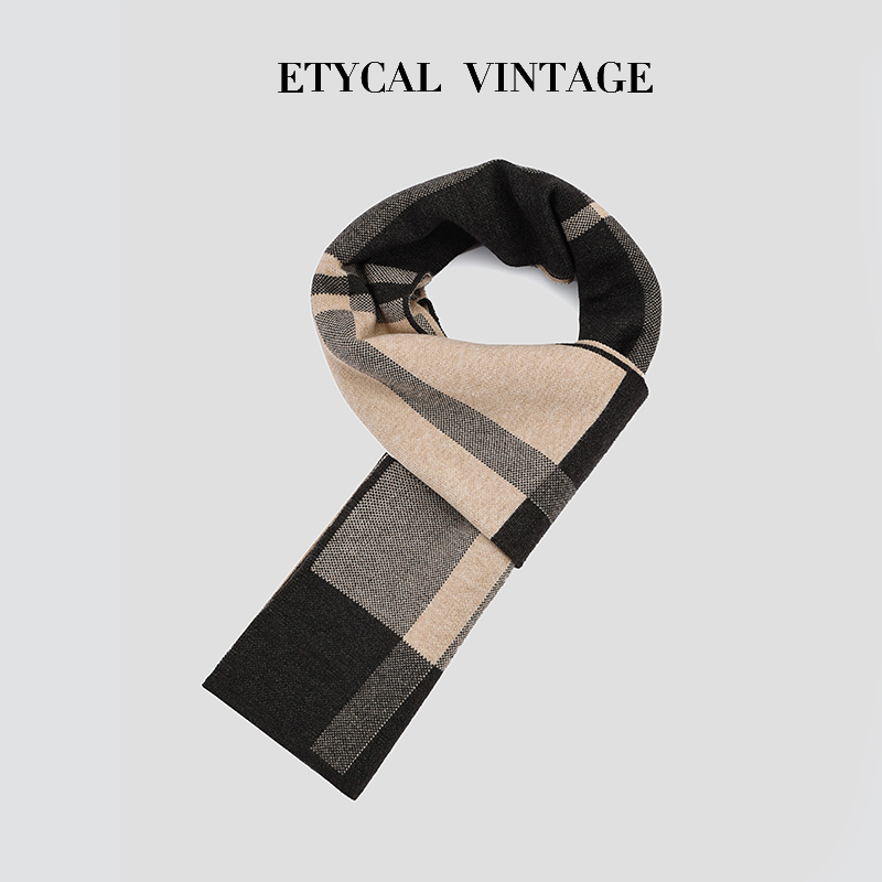 Klassesche karierten Härenschal aus Wollmix Hierscht/Wanter gestrickte Männerschal fir all Match_voghion.com