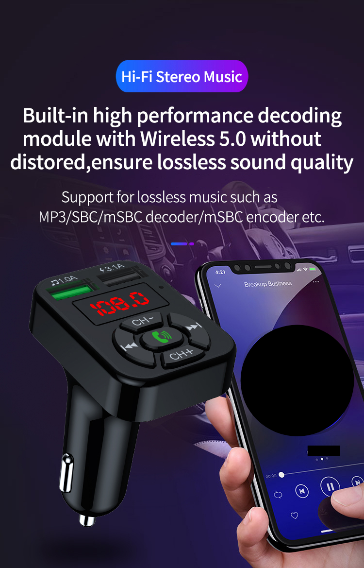 Car Mobile Phone Charger Mp3 Player Multi-function Bluetooth Hands-free Receiver_voghion.com