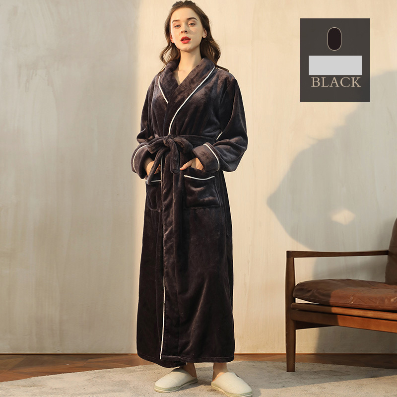 End Of The Year Ins Flannel Robe Men's Simple Large Size Coral Fleece Couple Bathrobe Women Autumn And Winter Long Thick_voghion.com